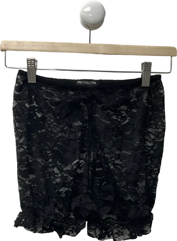 PrettyLittleThing Black Lace Ruched Front Shorts UK 10